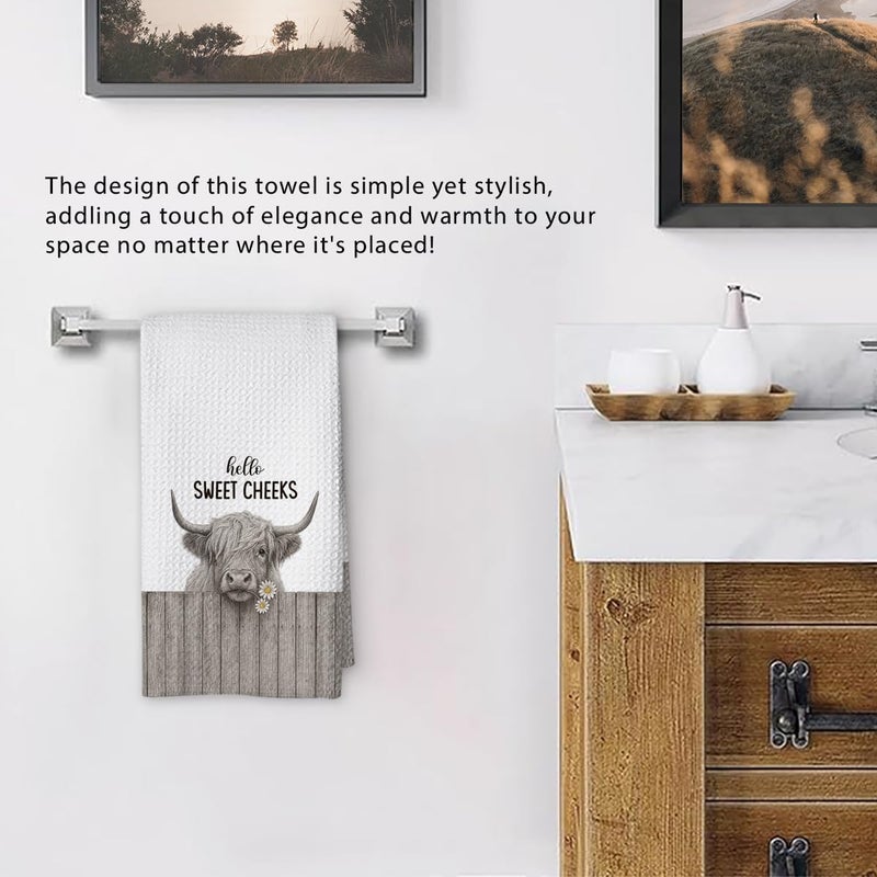 Threegoat Funny Cute Highland Cow Hand Towels for Bathroom,1 PCS Cow Decor Farmhouse Kitchen Towels,Animal Decorative Towels for Western Country,pet Gifts for Women, Pet Owners Housewarming - B02 - Image 5